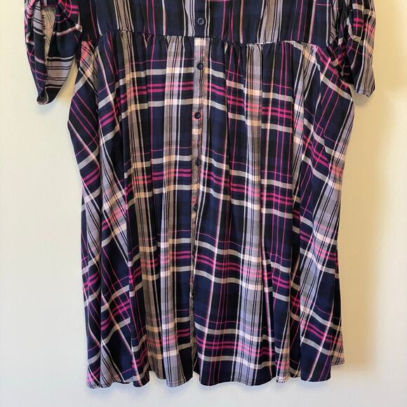 Torrid 2 long sleeve maxi dress long sleeve plaid fit & flare spring fall black - Picture 3 of 8